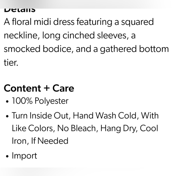 Flower & Feather Smocked Long Sleeve Floral Midi Dress Medium - Picture 16 of 16